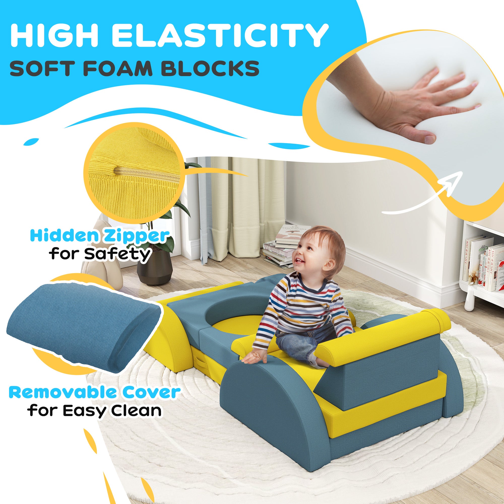 14 Pieces Foam Climbing Blocks for Toddlers, Indoor Climb and Crawl Activity Play Set, Yellow