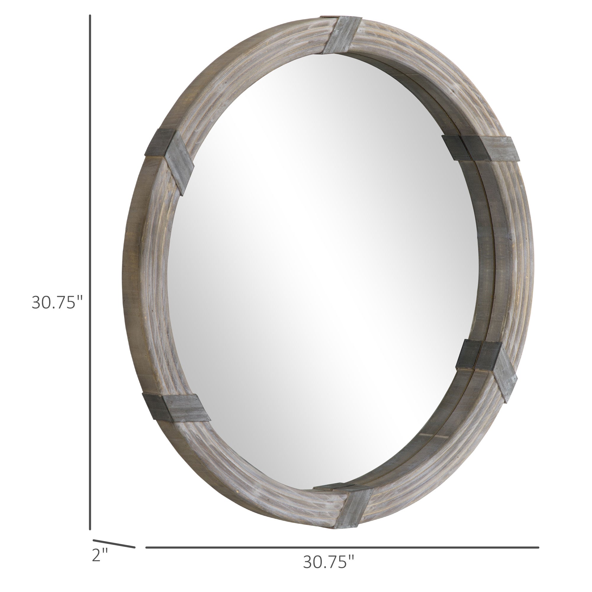 30.75" Wood Wall Mirror, Farmhouse Decorative e Round Mirror for Wall Decor in Living Room, Bedroom, Natural Wood Color