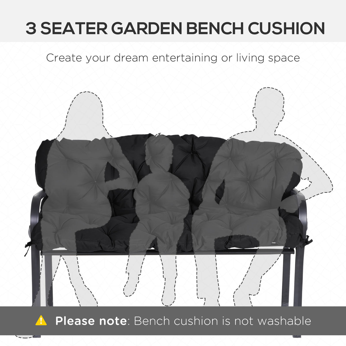 59" x 38" Tufted Bench Cushion for Outdoor Furniture, 3-Seater Replacement for Swing Chair, Patio Sofa/Couch, Black