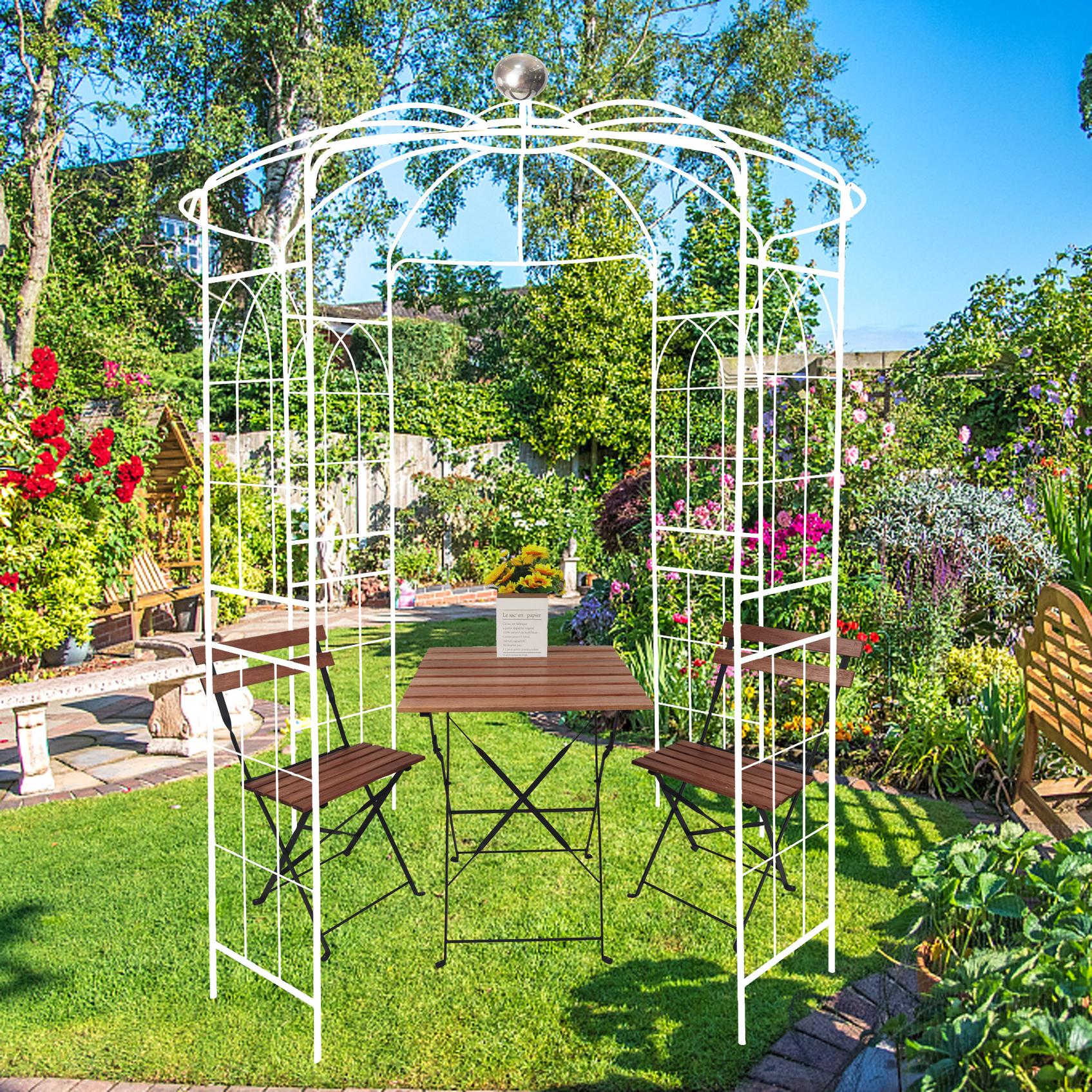 Birdcage Shape Garden Arbor with Iron Construction, Arch Pergola Pavilion for Wedding, Ceremony, 81.5" L x 81.5" W x 114" H, Cream White