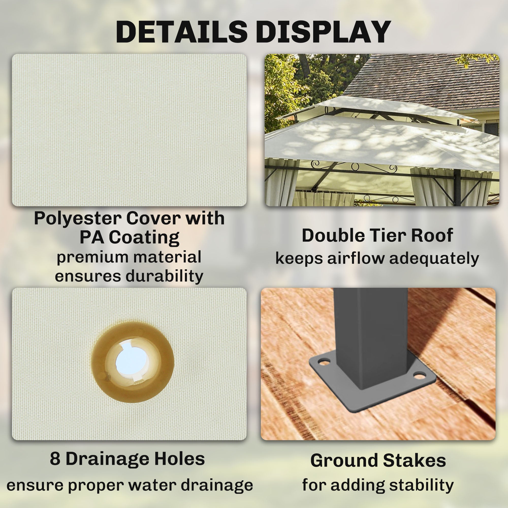 10' x 13' Patio Gazebo, Outdoor Gazebo Canopy Shelter with Curtains, Vented Roof, Steel Frame for Garden, Lawn, Backyard and Deck, Cream White
