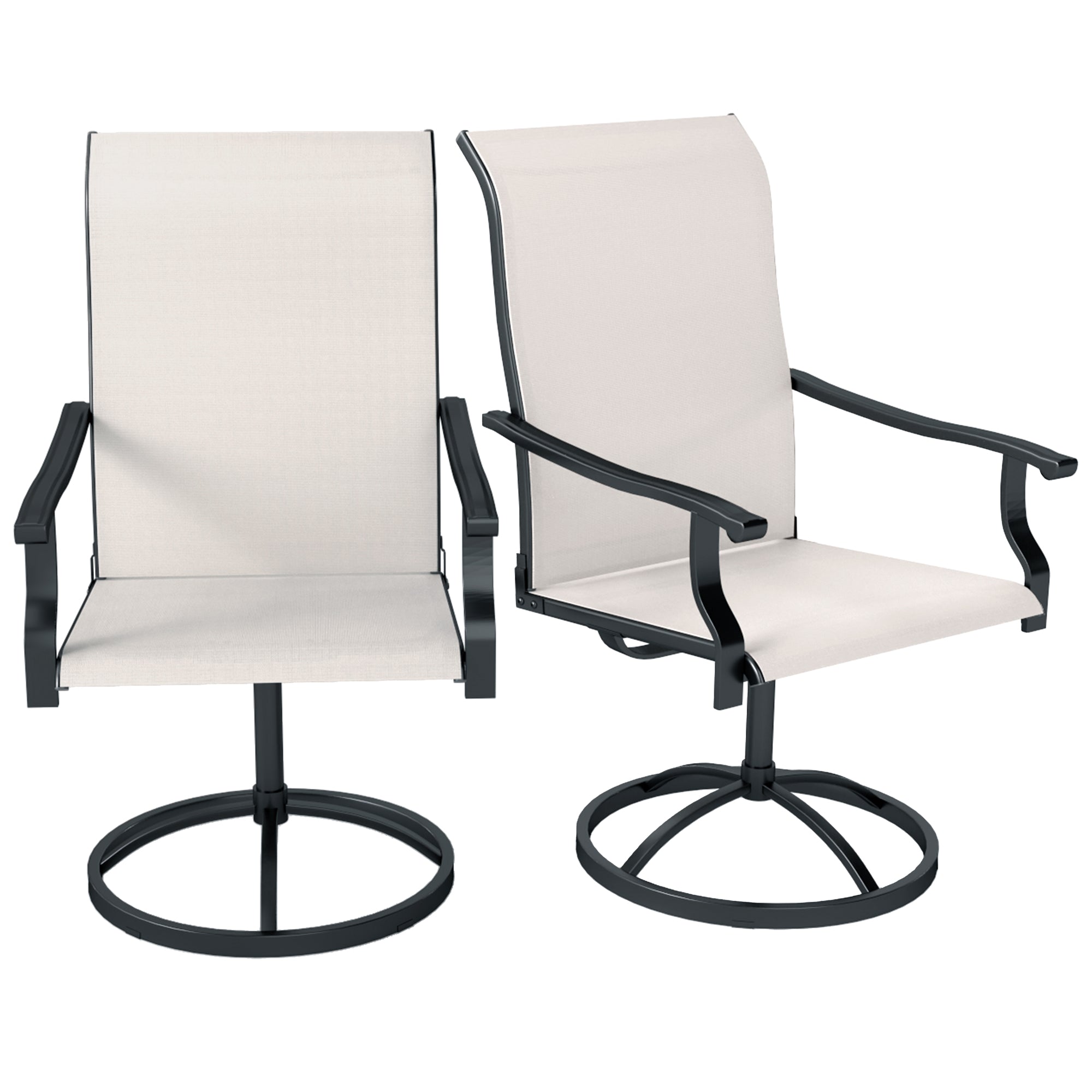 Patio Swivel Chairs Set of 2, High Back Patio Dining Chairs with All-Weather Mesh for Backyard, Lawn, Garden, Cream