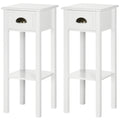 2-Tier Nightstand, Side Table with Drawer and Shelf for Living Room or Bedroom, Set of 2, White