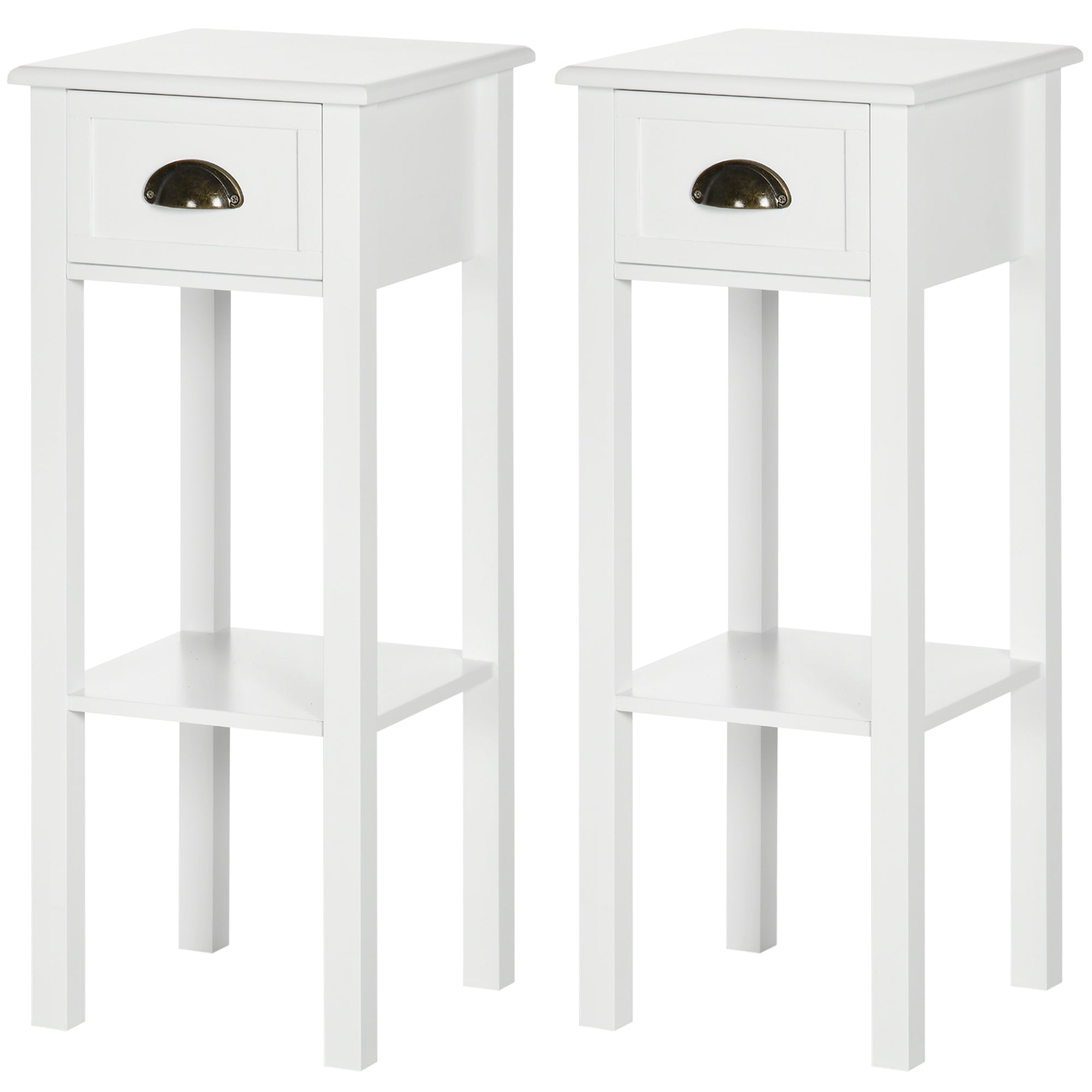 2-Tier Nightstand, Side Table with Drawer and Shelf for Living Room or Bedroom, Set of 2, White