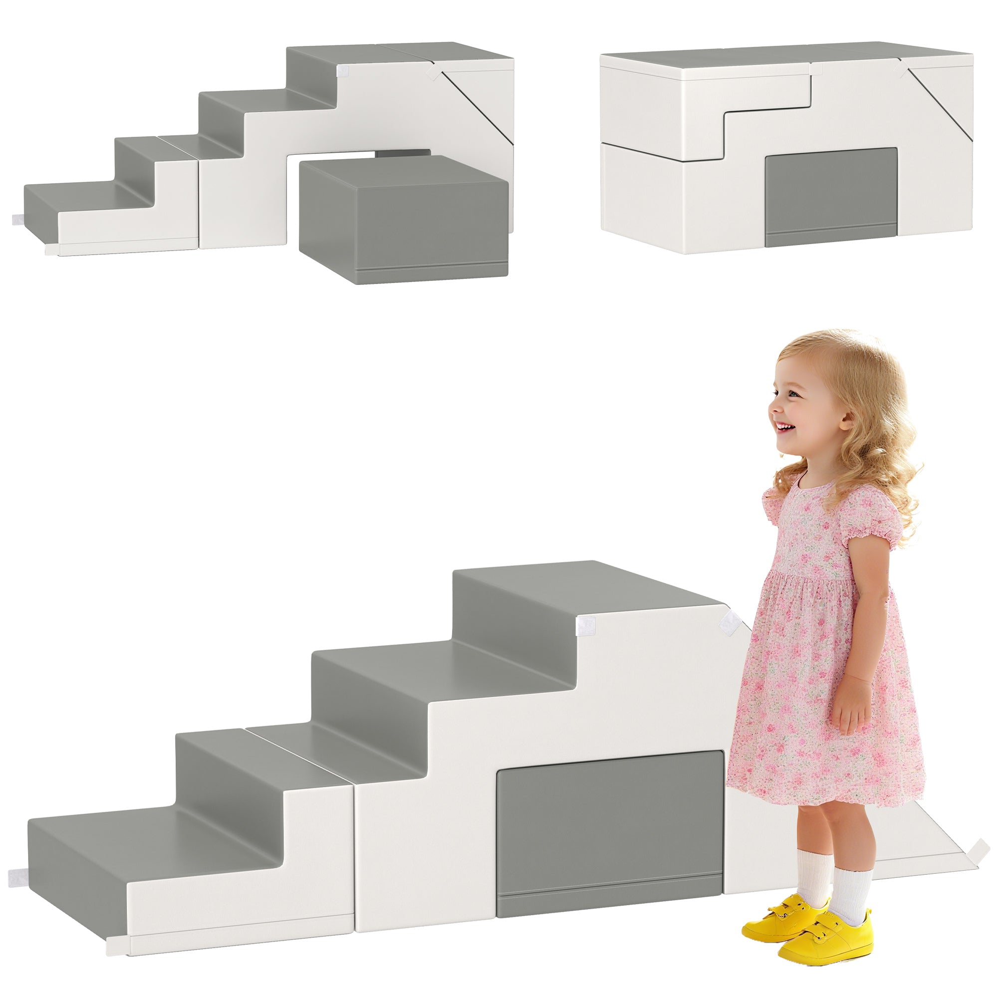 2 Piece Foam Climbing Toys for Toddlers 1-3 Years to Slide, Climb and Crawl, Light Gray