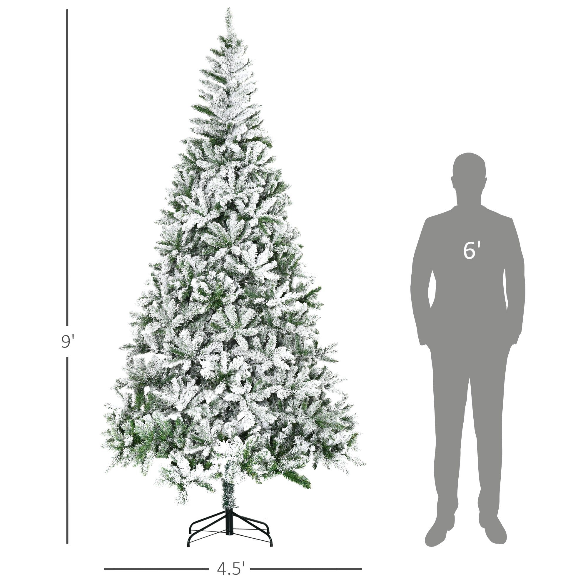 9' Tall Unlit Snow Flocked Pine Artificial Christmas Tree with Realistic Branches, Green