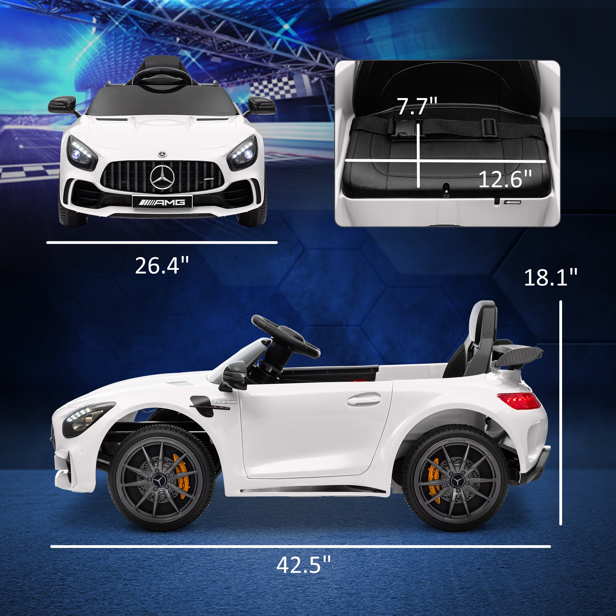 AMG GTR Licensed 12V Battery Powered Kids Electric Car w/ Remote Control & Soft Start, White