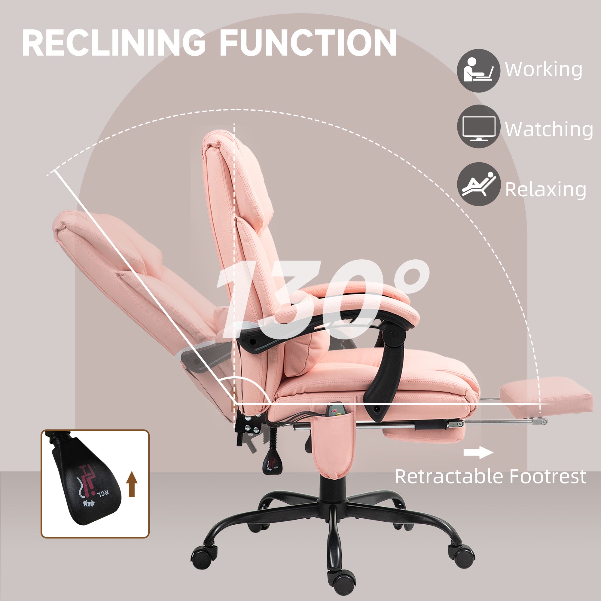 Massage Office Chair with 6 Vibrating Points, High Back Reclining Office Chair with Footrest and Remote, Pink