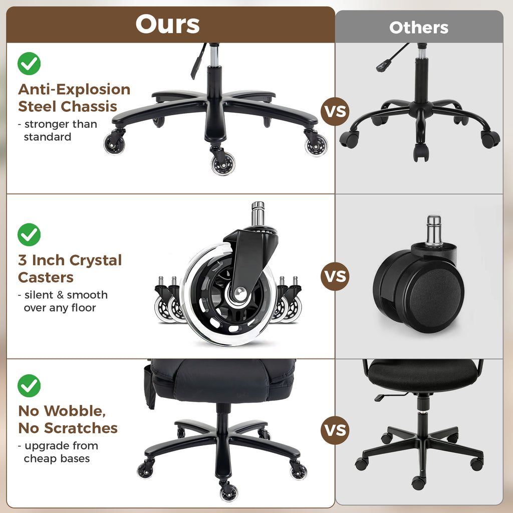 Ergonomic Office Chair with Inflatable Adjustable Lumbar Support, 400 Lbs Heavy Duty High Back Desk Chair, Black