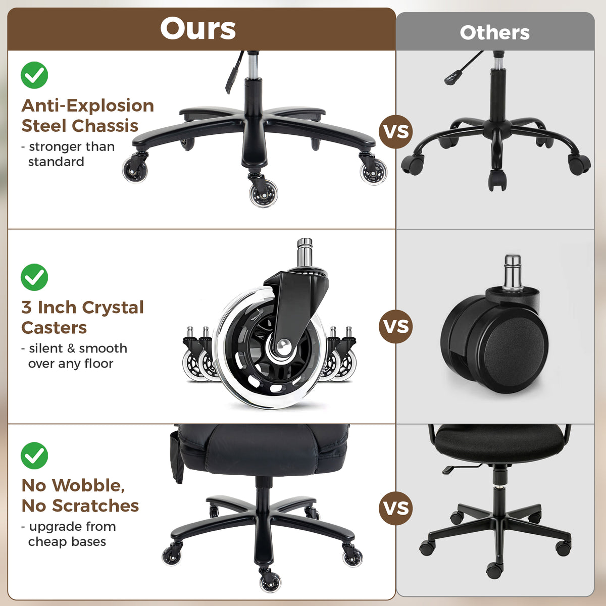 Ergonomic Office Chair with Inflatable Adjustable Lumbar Support, 400 Lbs Heavy Duty High Back Desk Chair, Black