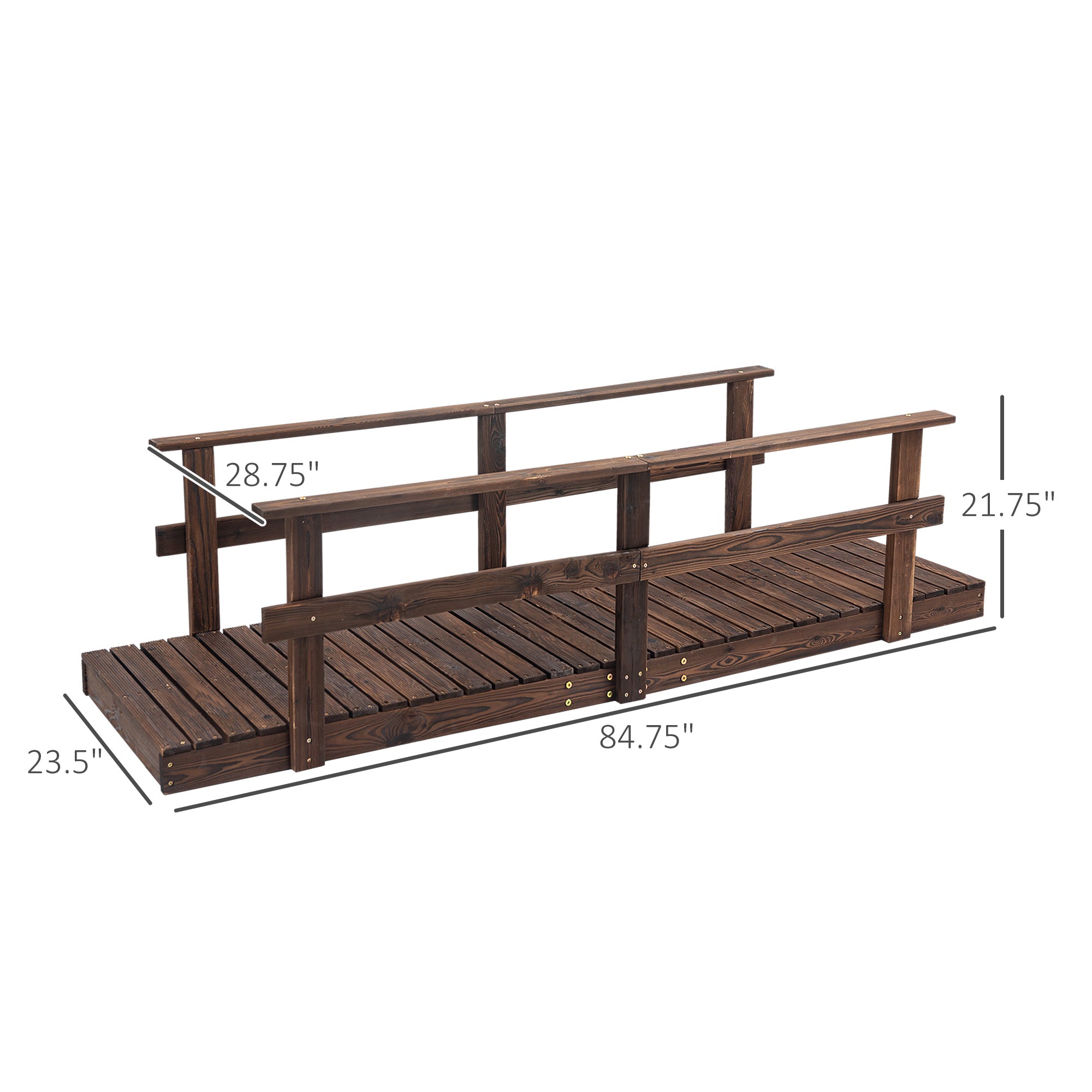 7' Garden Bridge with Pine Wood and Stained Finish for Backyard Ponds Creeks Streams Wood