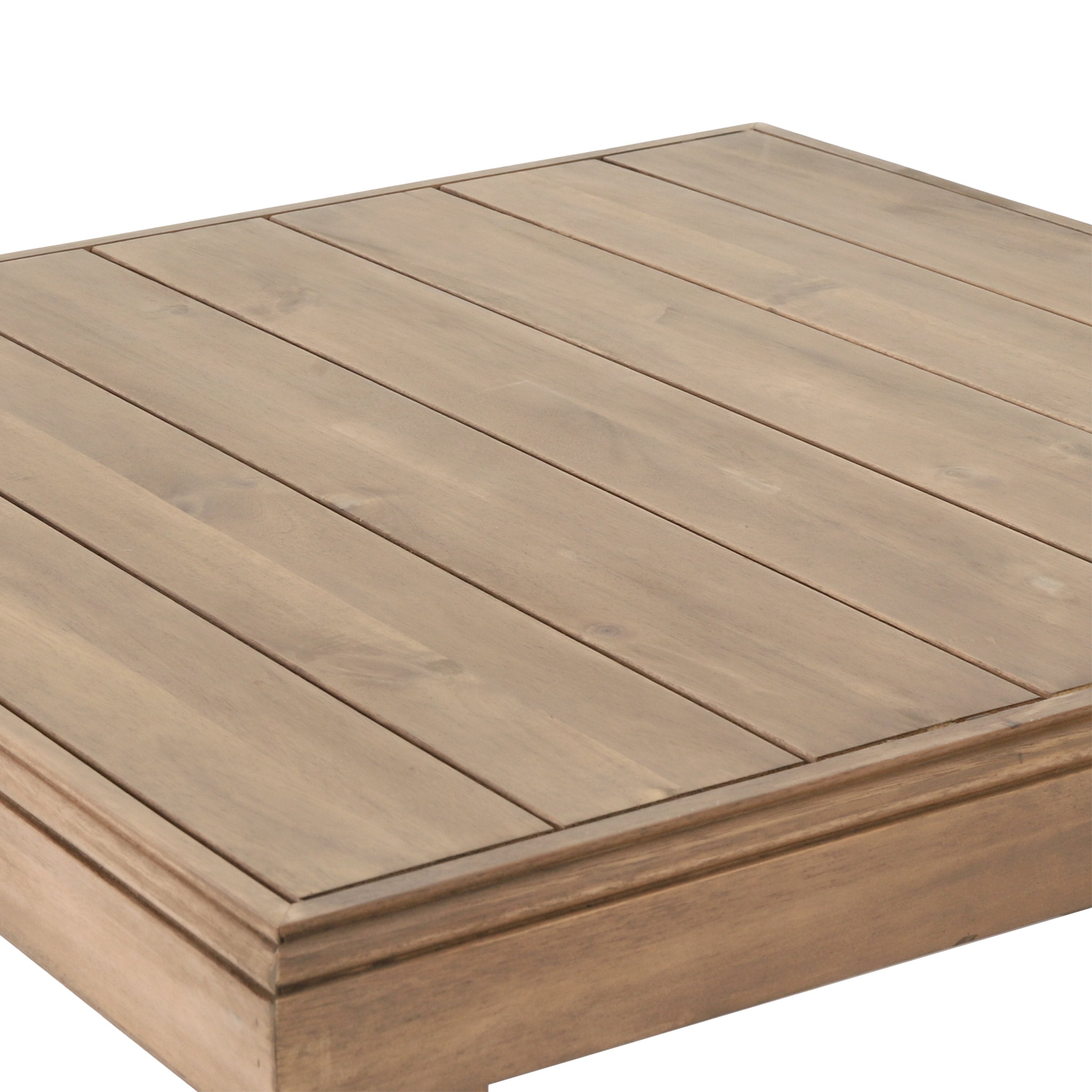 Rustic Acacia Wood Coffee Table with Slat Design and Sled Legs, Outdoor Patio Furniture, 27.5" L x 27.5" W x 11.5" H Brown