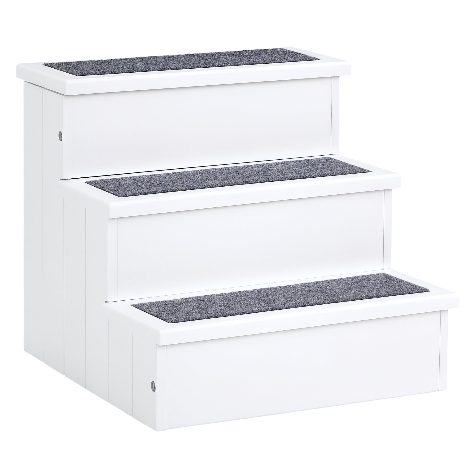 3 Step Wooden Carpeted Non Slip Pet Stairs Ramp for Cats and Small Dogs - White