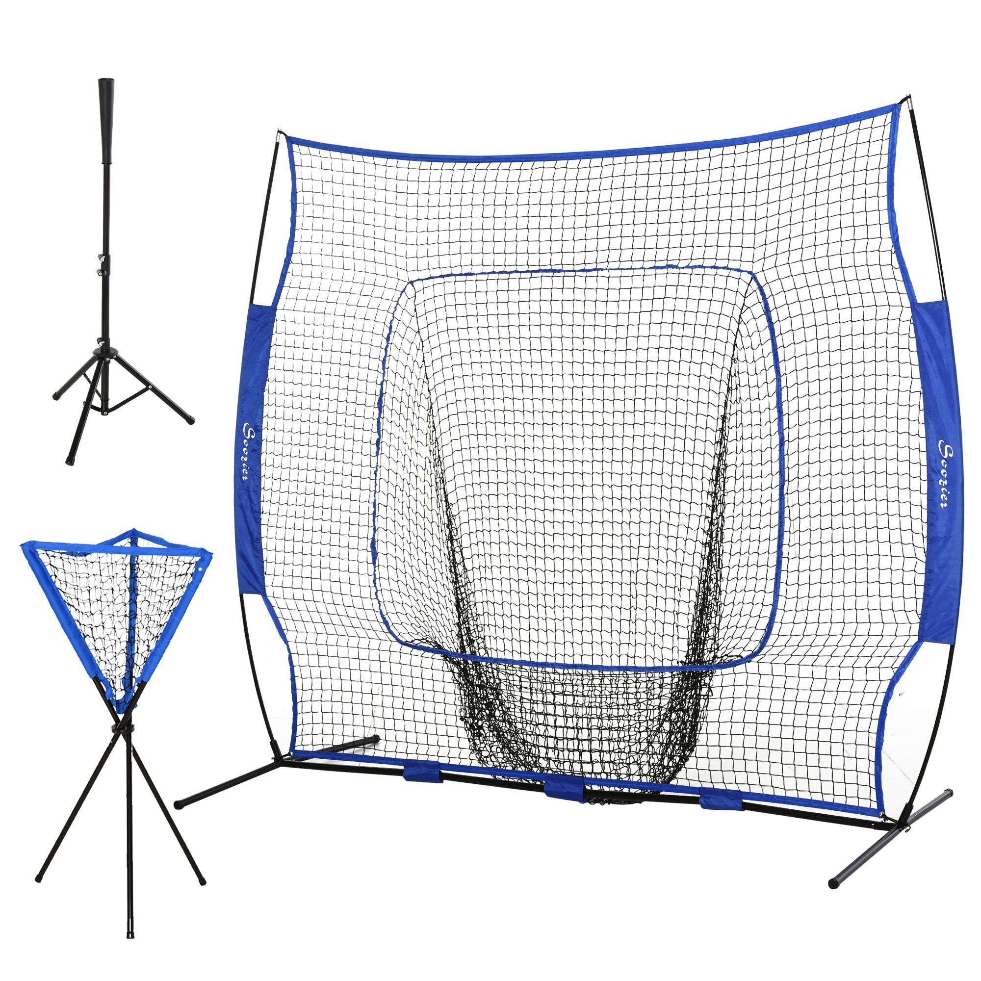 Baseball Net Set with 7.5x7ft Catcher Net, Ball Caddy, Portable Pitching Net for Hitting, Pitching, Batting, Catching, Blue