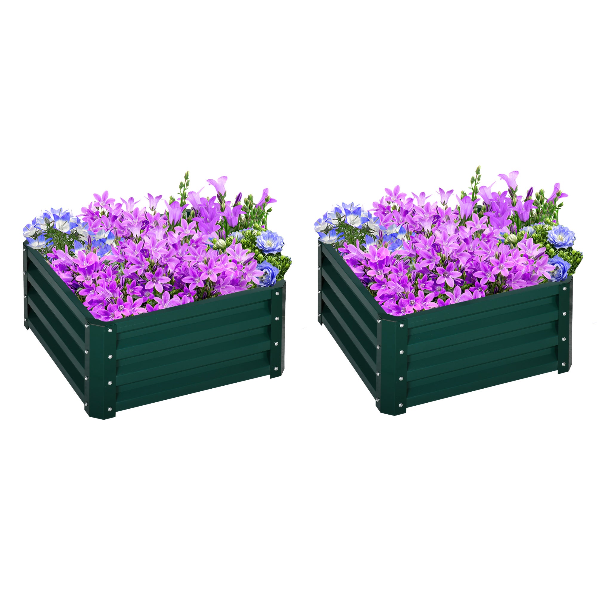 Galvanized Raised Garden Bed, Set of 2 Metal Planter Box with Open Bottom, All-Weather Steel Frame, Rust-Resistant, Easy-to-assemble, for Growing Vegetables, Flowers, Green