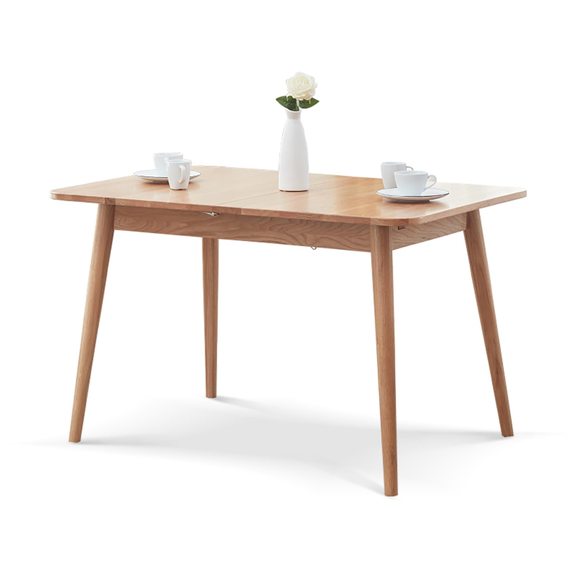 Extendable Dining Table with Telescopic Farmhouse Design, Sturdy Center Table with Rounded Corners, 63″ L x 31.5″ W x 29.5″ H, Light Oak
