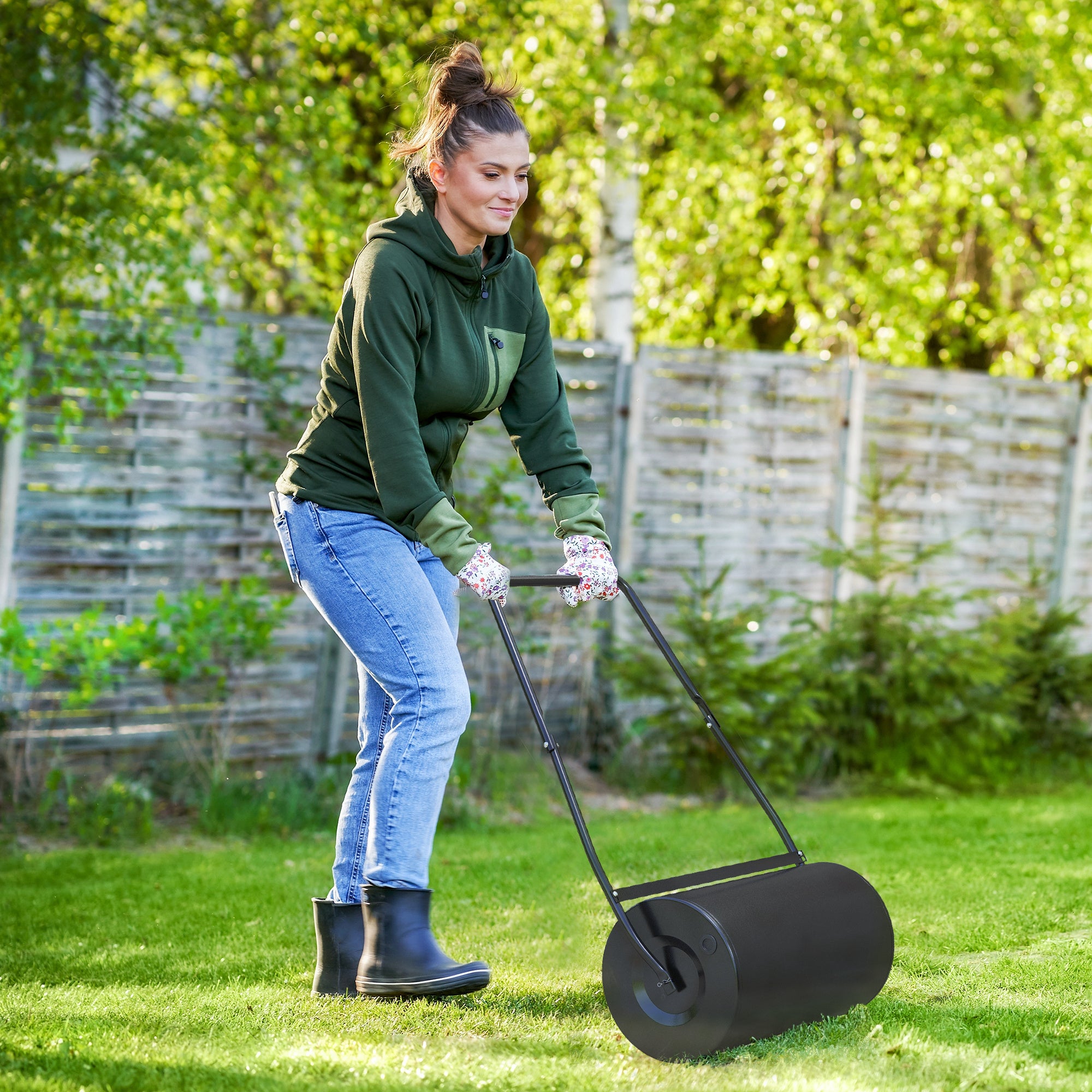 46L Lawn Roller, Push/Tow Behind Sod Roller with U Shaped Handle, Water Filled Yard Roller for Garden, Lawn, Backyard