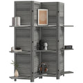 4 Panel 67" Tall Wood Privacy Screen Room Divider with 3 Shelves and Folding Storage for Bedroom, Gray