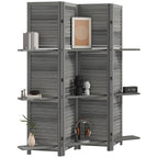 4 Panel 67" Tall Wood Privacy Screen Room Divider with 3 Shelves and Folding Storage for Bedroom, Gray