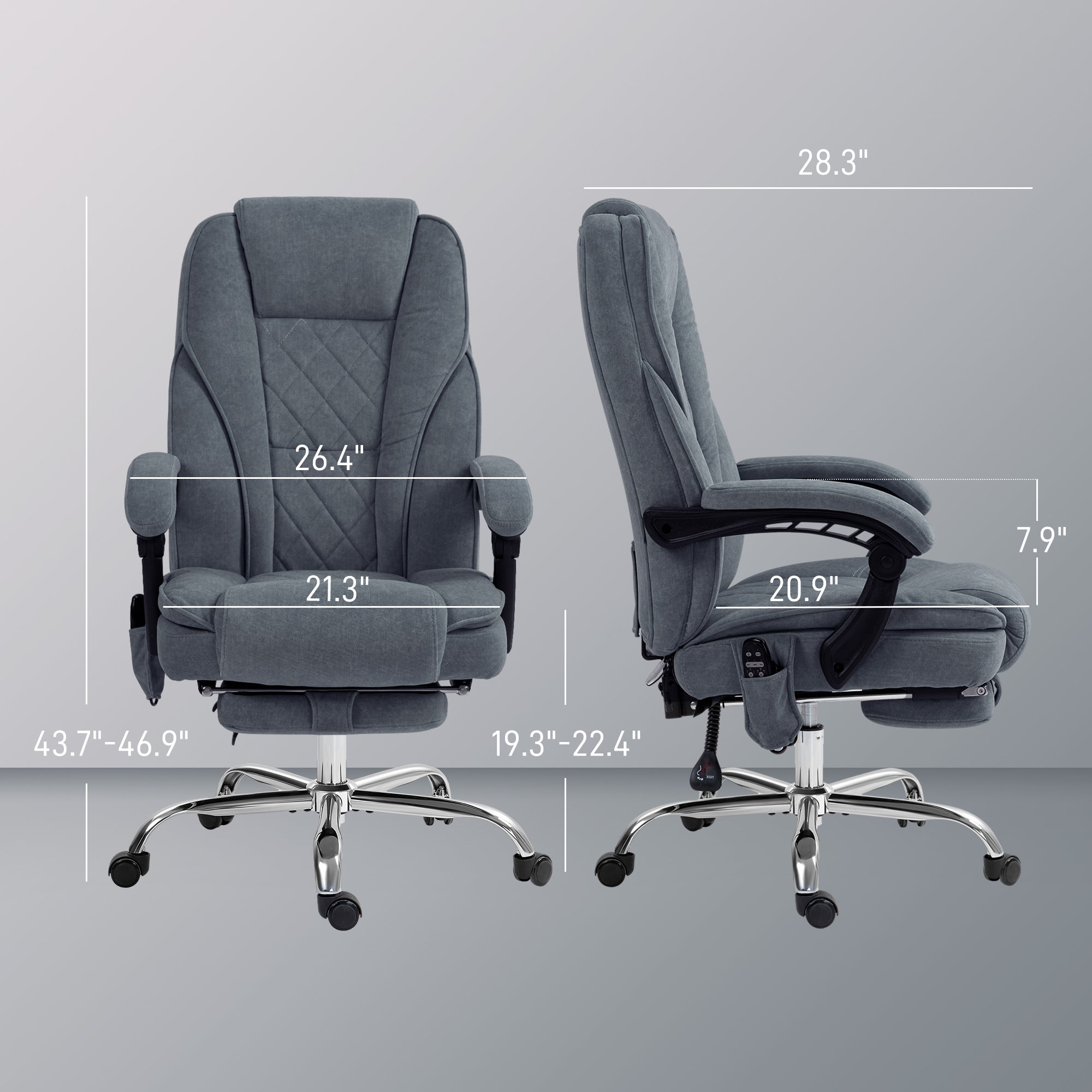 Massage Office Chair, Heated Reclining Computer Chair with Adjustable Height and Footrest, Charcoal Gray