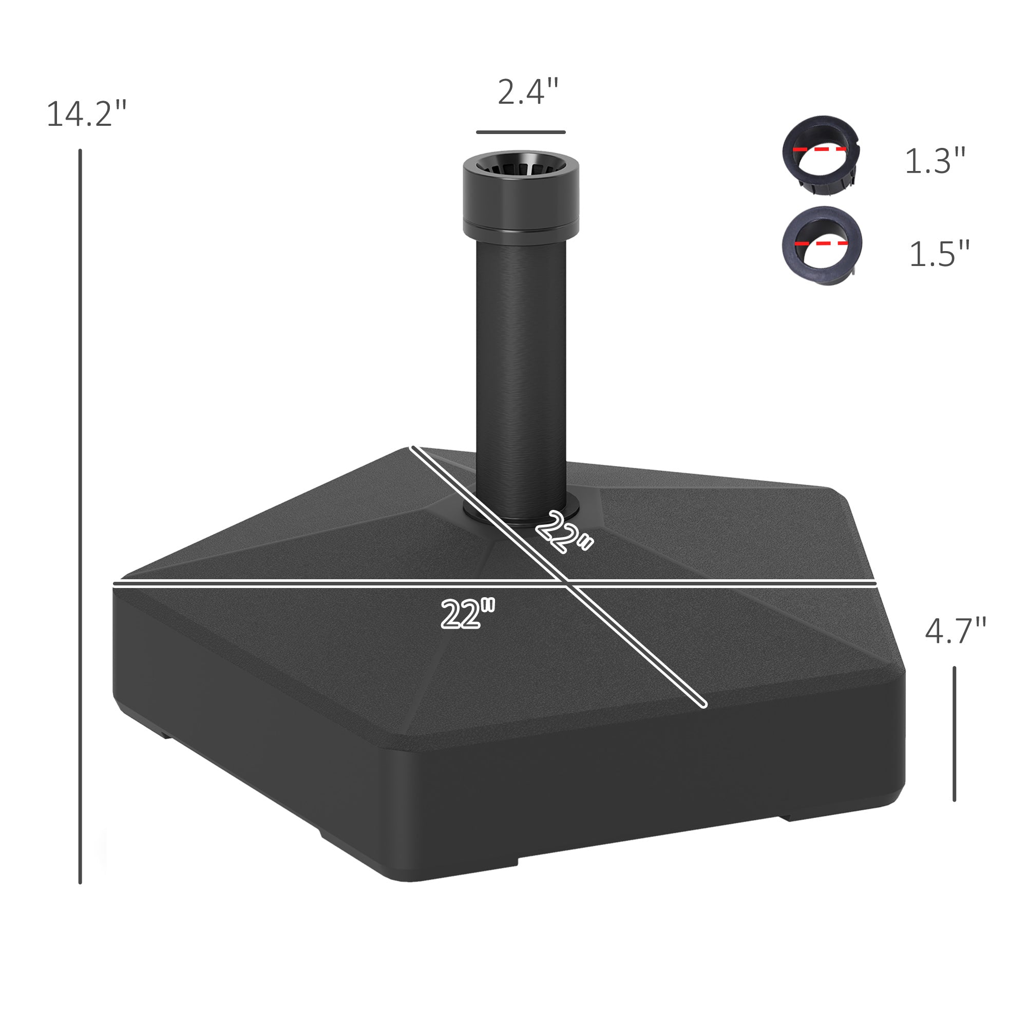 Patio Umbrella Base Holder, Heavy Duty Outdoor Umbrella Stand Base, Filled Up to 42lbs with Sand or 33lbs with Water for Garden, Poolside, Black