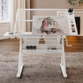 Hand-Crank Adjustable Drafting Table with 2 Large Metal Drawers, Drawing Desk with Tempered Glass Top, 40" L x 23.5" W x 29.5" H, White