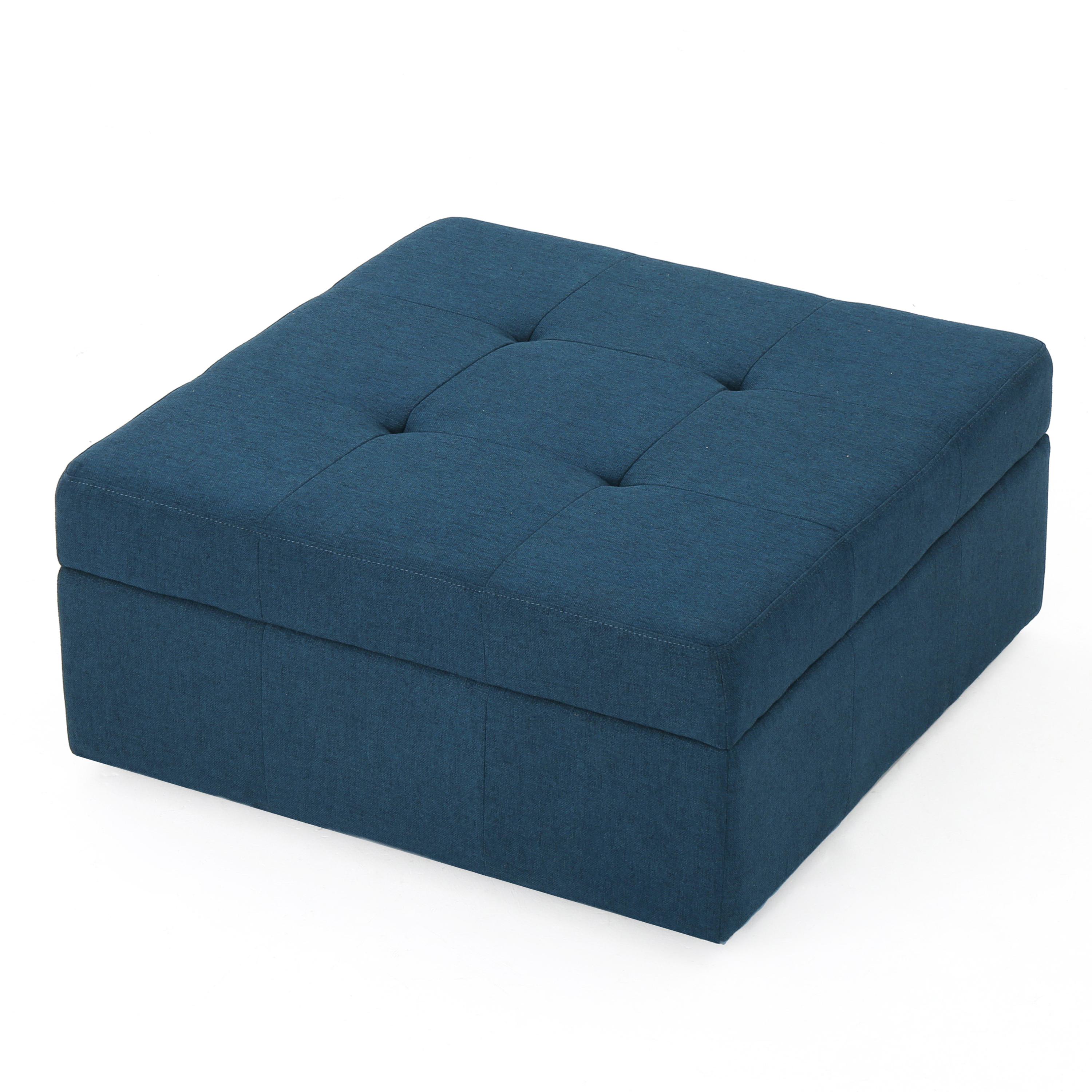 Storage Ottoman with Tufted Waffle Stitch, Contemporary Design, Ample Storage Space, Rolling Casters, 31" L x 31" W x 15.25" H, Navy Blue