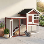49" Wooden Rabbit Hutch Bunny Cage with Waterproof Asphalt Roof, Fun Outdoor Run, Removable Tray and Ramp, for Rabbits, Chickens, Ducks, Brown
