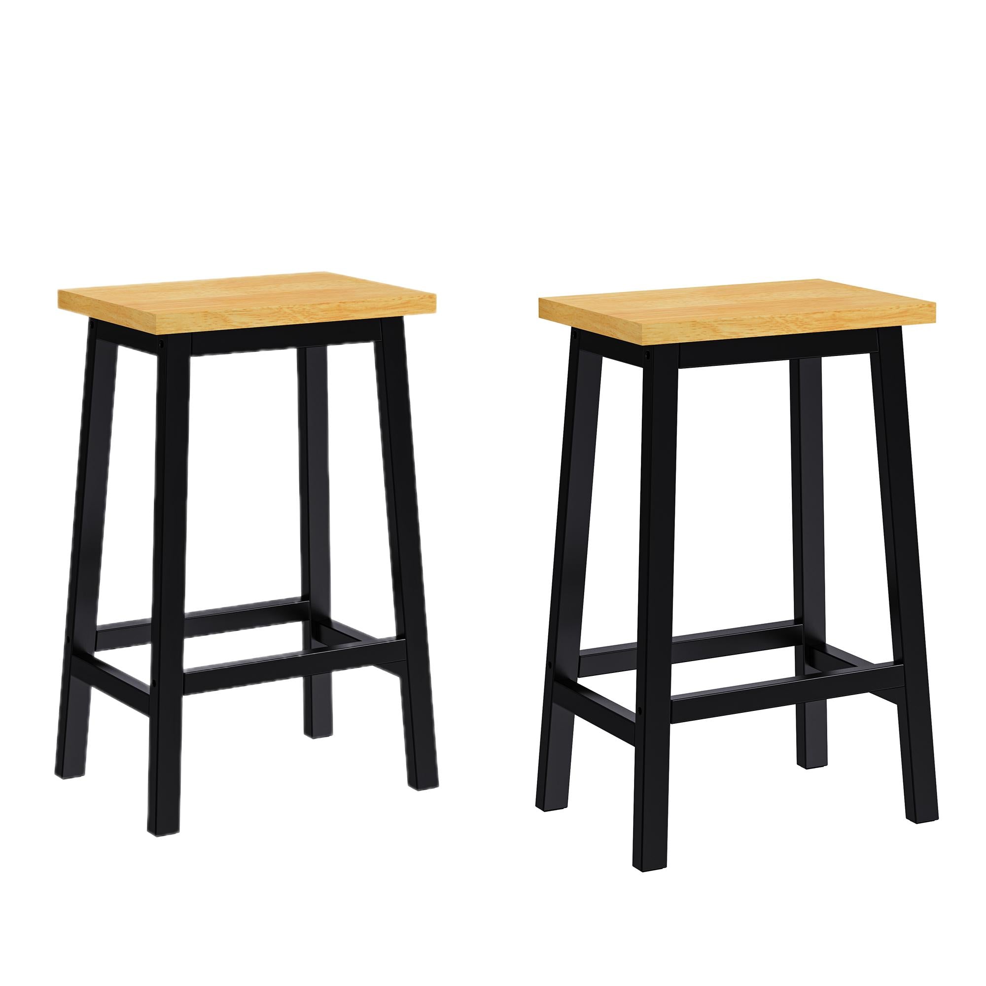 Set of 2 Solid Wood Bar Stools with Anti-Scratch Pads, Farmhouse Design, Kitchen Counter Stools with Footrests, 16" L x 11" W x 25.5" H, Black
