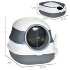 Dome Covered Cat Litter Box with Lid, White and Gray