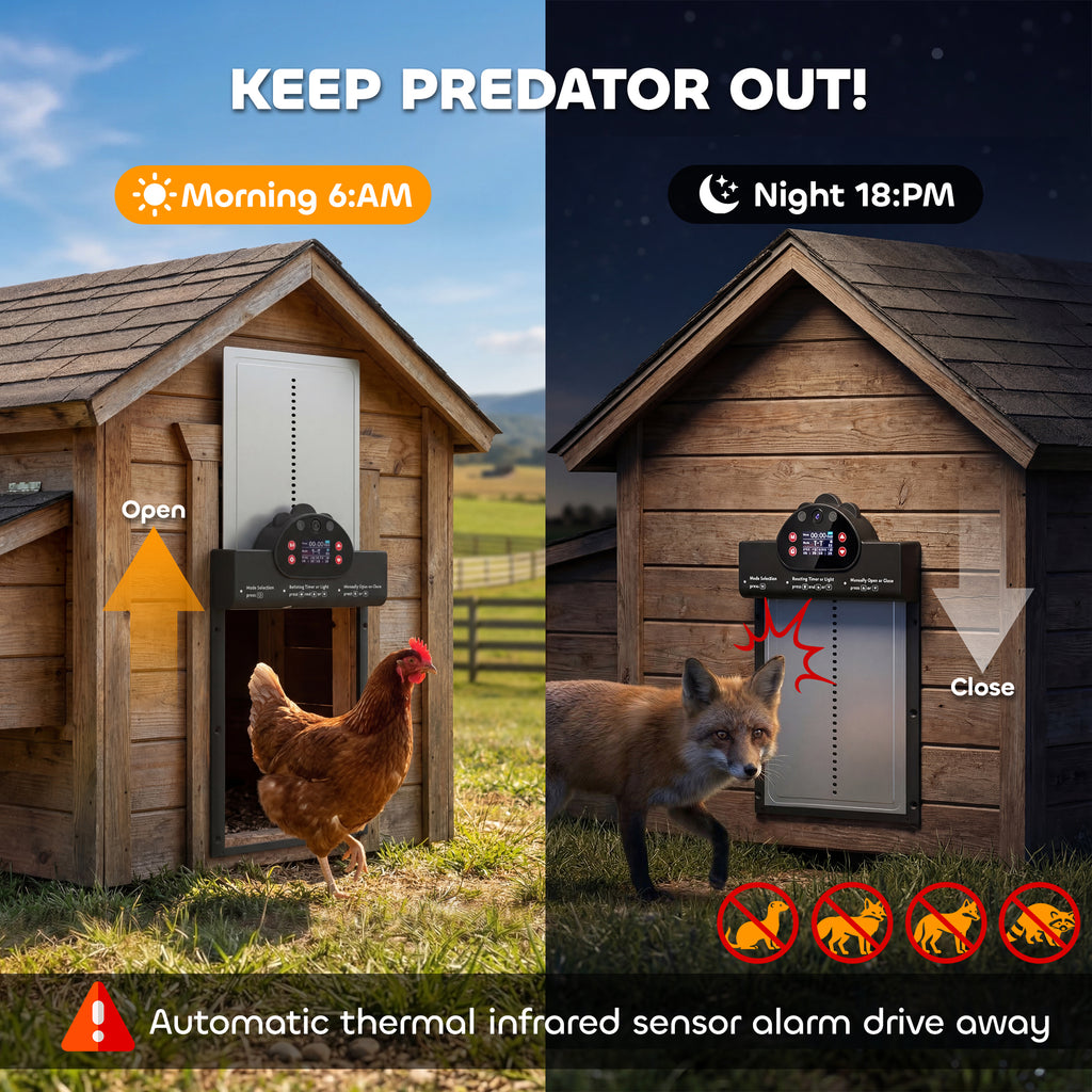 2K HD AI Camera Automatic Chicken Coop Door with APP Remote Control, WiFi Solar Powered with 5200 mAh Large Battery