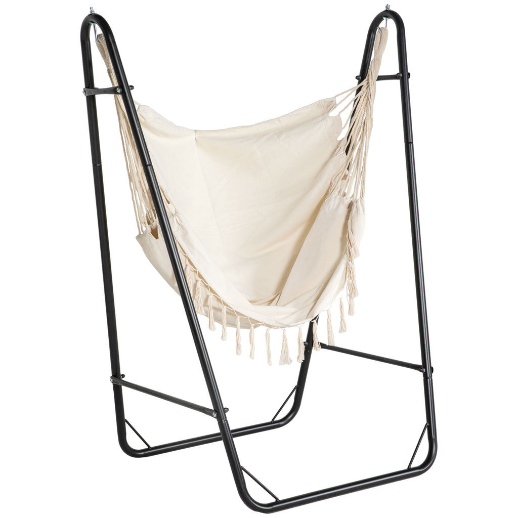 Hammock Chair with U Shape Stand, Hammock Swing Chair with A Side Pocket, Cream White