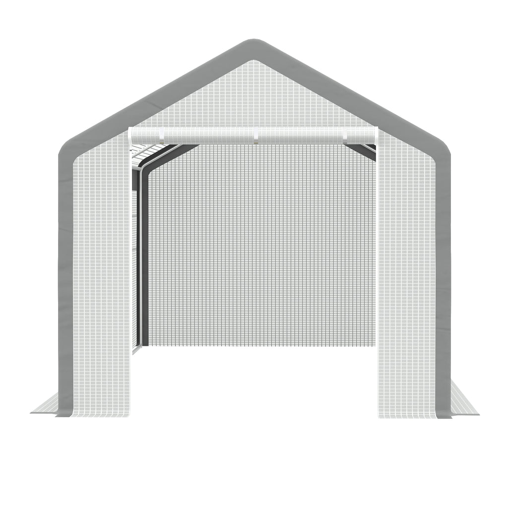 20' x 10' x 9' Walk-in Greenhouse, Outdoor Garden Warm Hot House with 6 Roll-up Windows, 2 Zippered Doors and Weather Cover, White