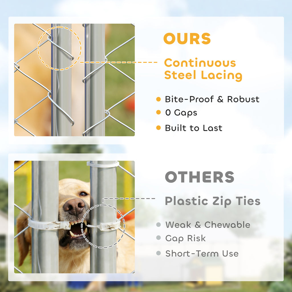 Heavy Duty Outdoor Dog Kennel with Waterproof Roof, Secure Latch, Chain Link Dog Run for Backyard, 19.7' x 19.7' x 8.9'