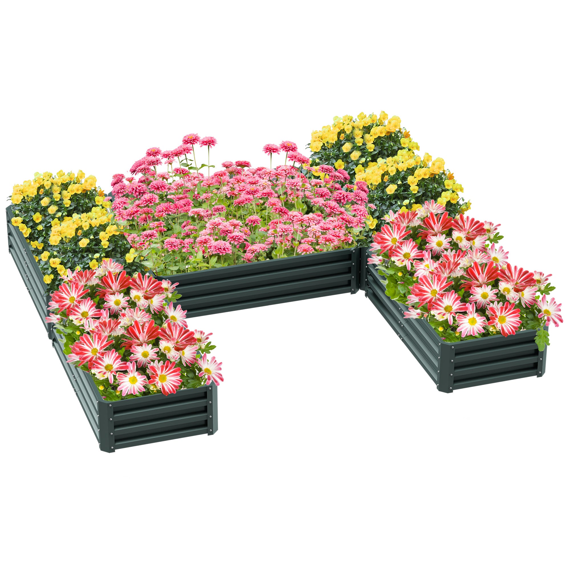 Steel Raised Garden Bed, Set of 5 Large Box Planters for Outdoor Plants Vegetables Flowers Herbs, 8x8x1ft, Green