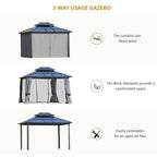 10' x 12' Hardtop Gazebo Canopy with Polycarbonate Roof, Aluminum Frame, Permanent Pavilion Outdoor Gazebo with Netting, for Patio, Garden, Backyard, Deck, Lawn, Light Gray