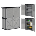 Wood Storage Shed, Outdoor Garden Shed with Asphalt Roof, 2 Shelves, Lockable Doors and Adjustable Feet, Gray