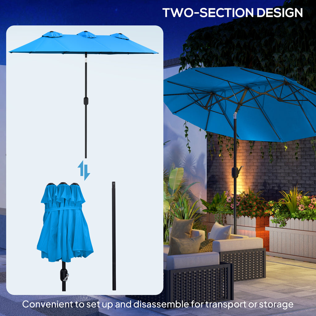 Double-sided Patio Umbrella, 9.5' Outdoor Umbrella with Push Button Tilt and Crank, 3 Air Vents and 12 Ribs, Cyan Blue