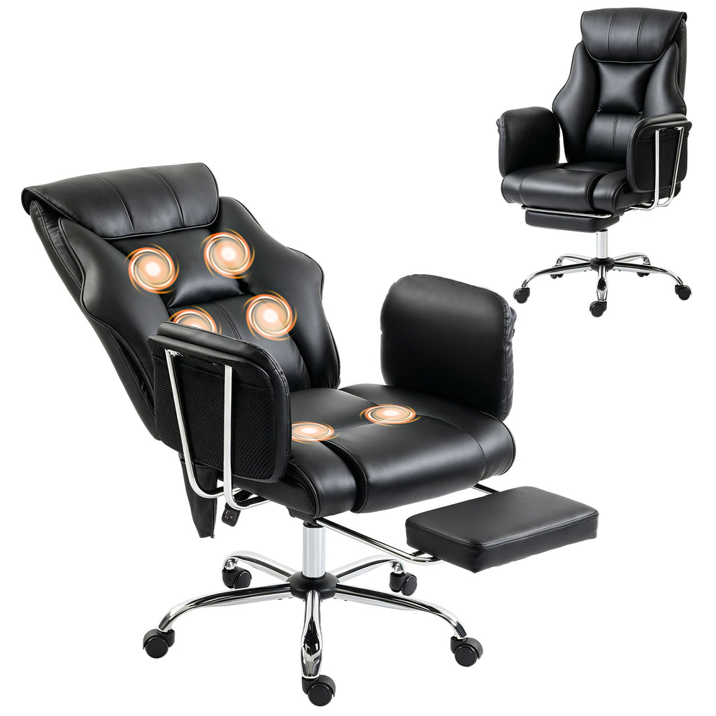 Massage Office Chair with 6 Points Vibration, Executive Desk Chair with High Back, PU Leather, Footrest, Black