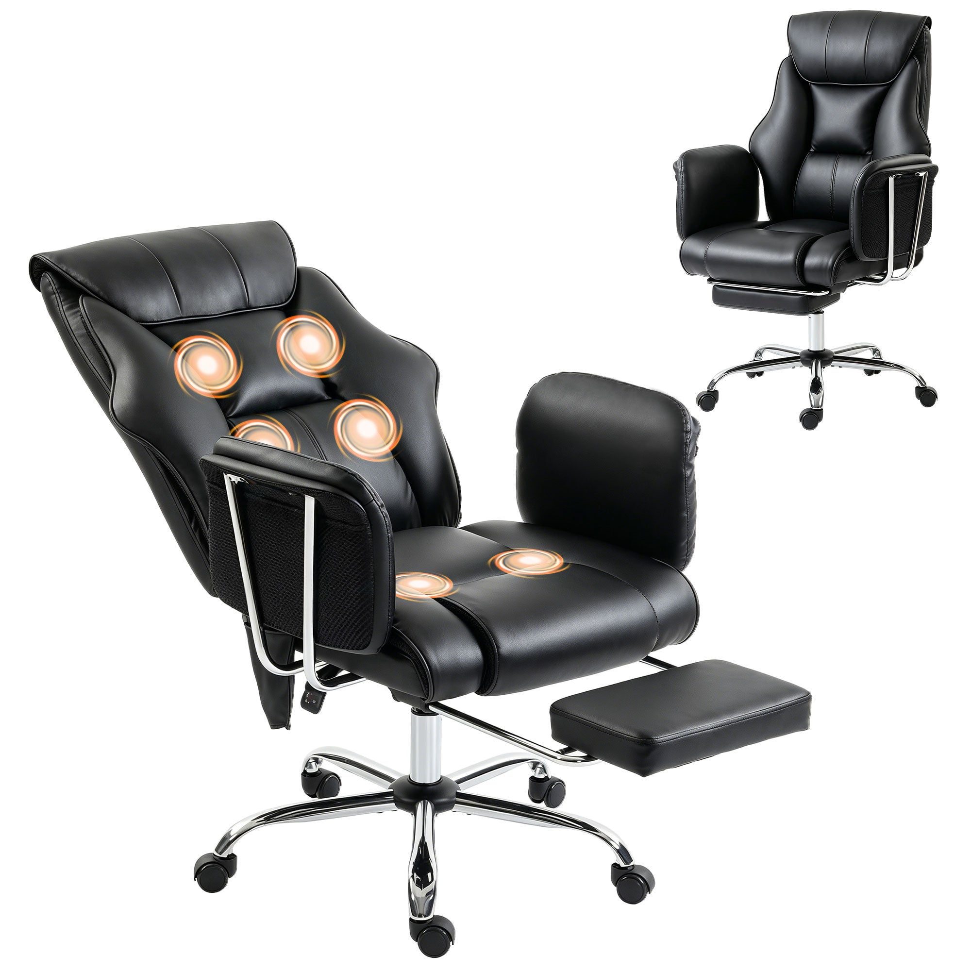 Massage Office Chair with 6 Points Vibration, Executive Desk Chair with High Back, PU Leather, Footrest, Black