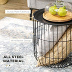 Coffee Table Set, Nest of Coffee Tables with Steel Wired Basket Body and Removable Top for Living Room, Black