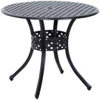 33" Patio Dining Table Round Cast Aluminium Outdoor Bistro Table with Umbrella Hole - Black
