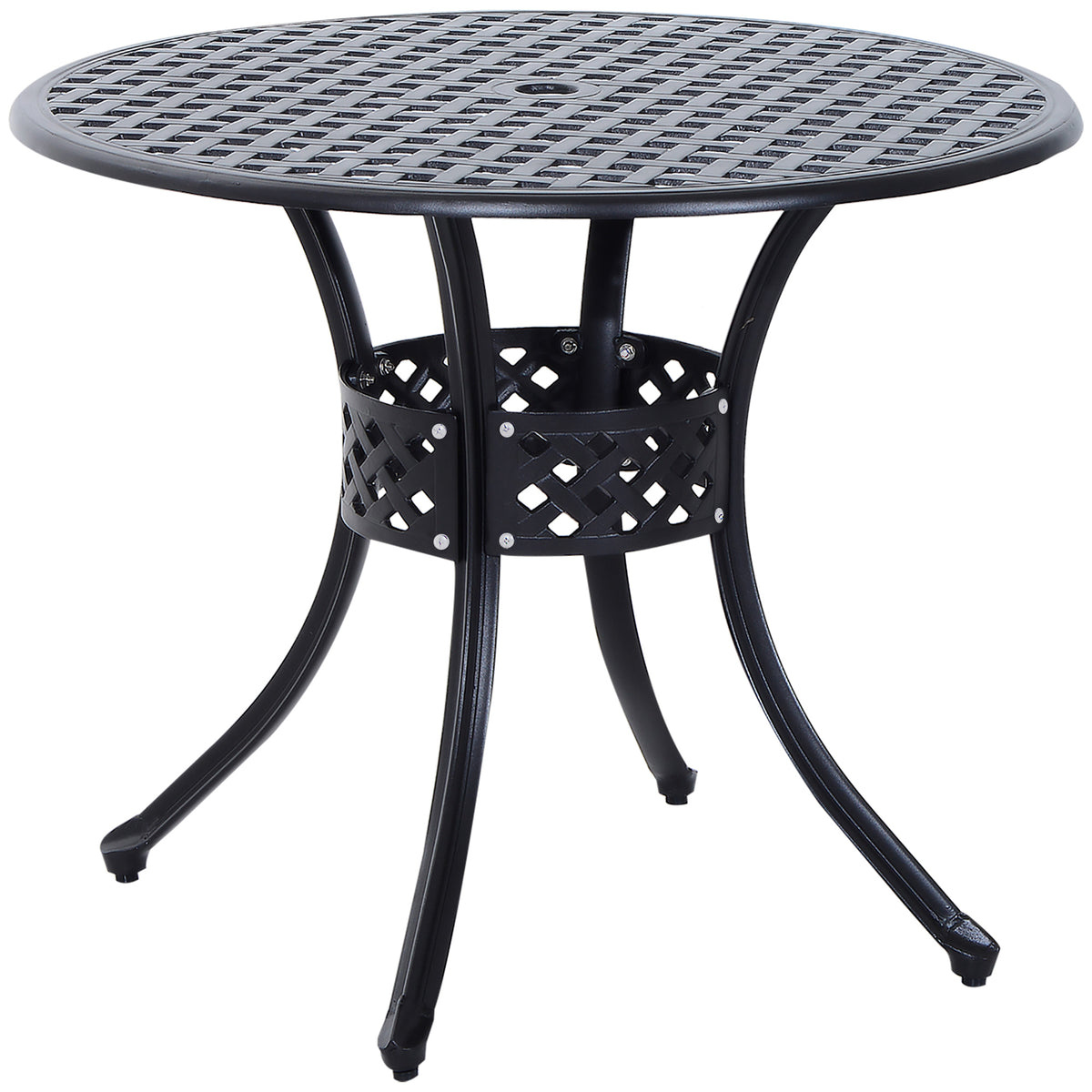 33" Patio Dining Table Round Cast Aluminium Outdoor Bistro Table with Umbrella Hole - Black