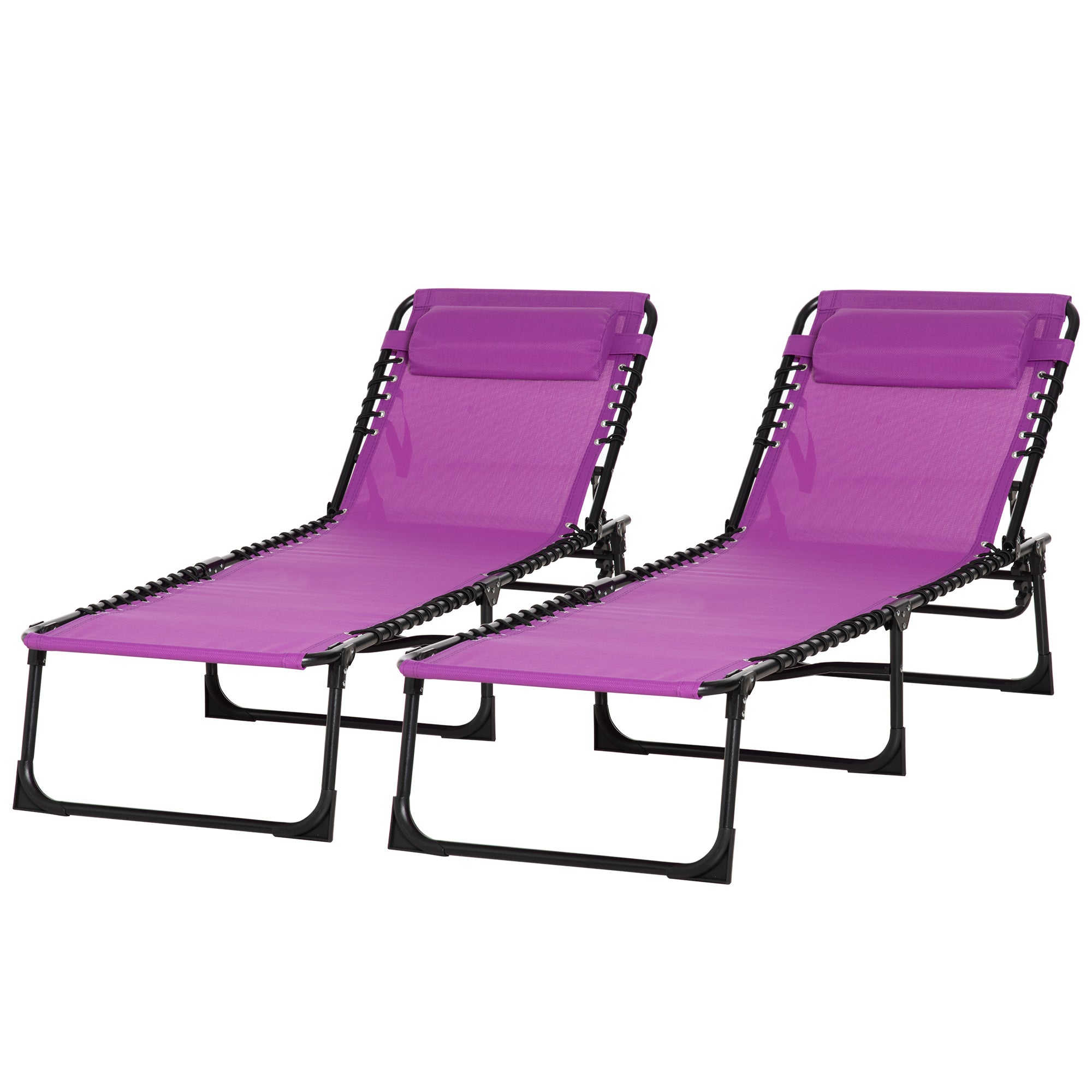 Set of 2 Folding Chaise Lounge Chairs, Outdoor Sun Tanning Chairs with Reclining Back, Purple