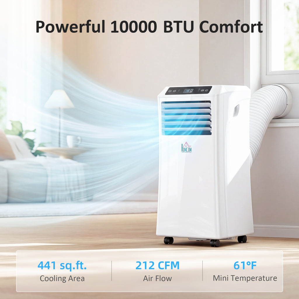 10000 BTU Mobile Portable Air Conditioner with Cooling, Dehumidifier and Ventilating, 2 Speed Fans, 24-Hour Timer, White