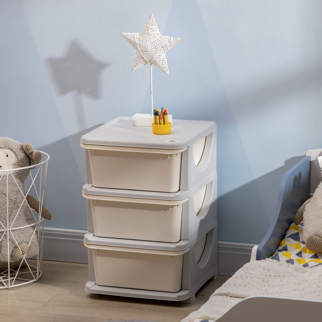 3 Drawers Kids Storage Unit, 3 Tier Stackable Toy Organizers and Storage Chest for Bedroom, Nursery, Playroom, Living Room, Boys, Girls, Toddlers, Cream White