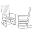 Wooden Rocking Chair Set, Curved Armrests, High Back, Slatted Seat Outdoor Rocker Set, White