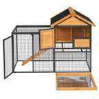 Outdoor Rabbit Cage Elevated Pet House w/ Slide-Out Tray, Natural Wood & Black
