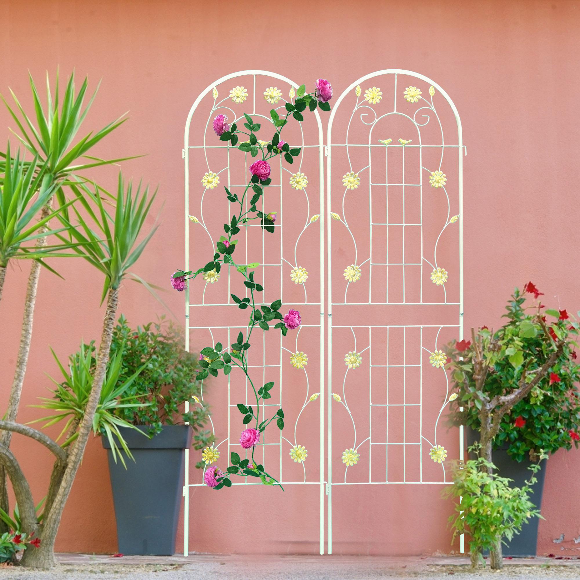 4 Pack Rustproof Metal Garden Trellis for Climbing Plant Support, Outdoor Flower Trellis, Easy Assembly, Cream White