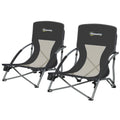Set of 2 Folding Beach Chairs with Mesh Back, Carry Bag and Cup Holder for Outdoor Camping Lawn Sports Picnic, Black